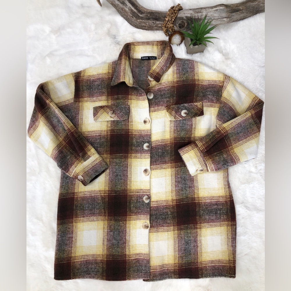 Fall Colors Plaid Long Barn Jacket Shacket Boxy Oversized